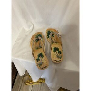 Woodies Hand Painted Sandals Palm Trees Tropical Women's Size 6 Wood Slides NEW